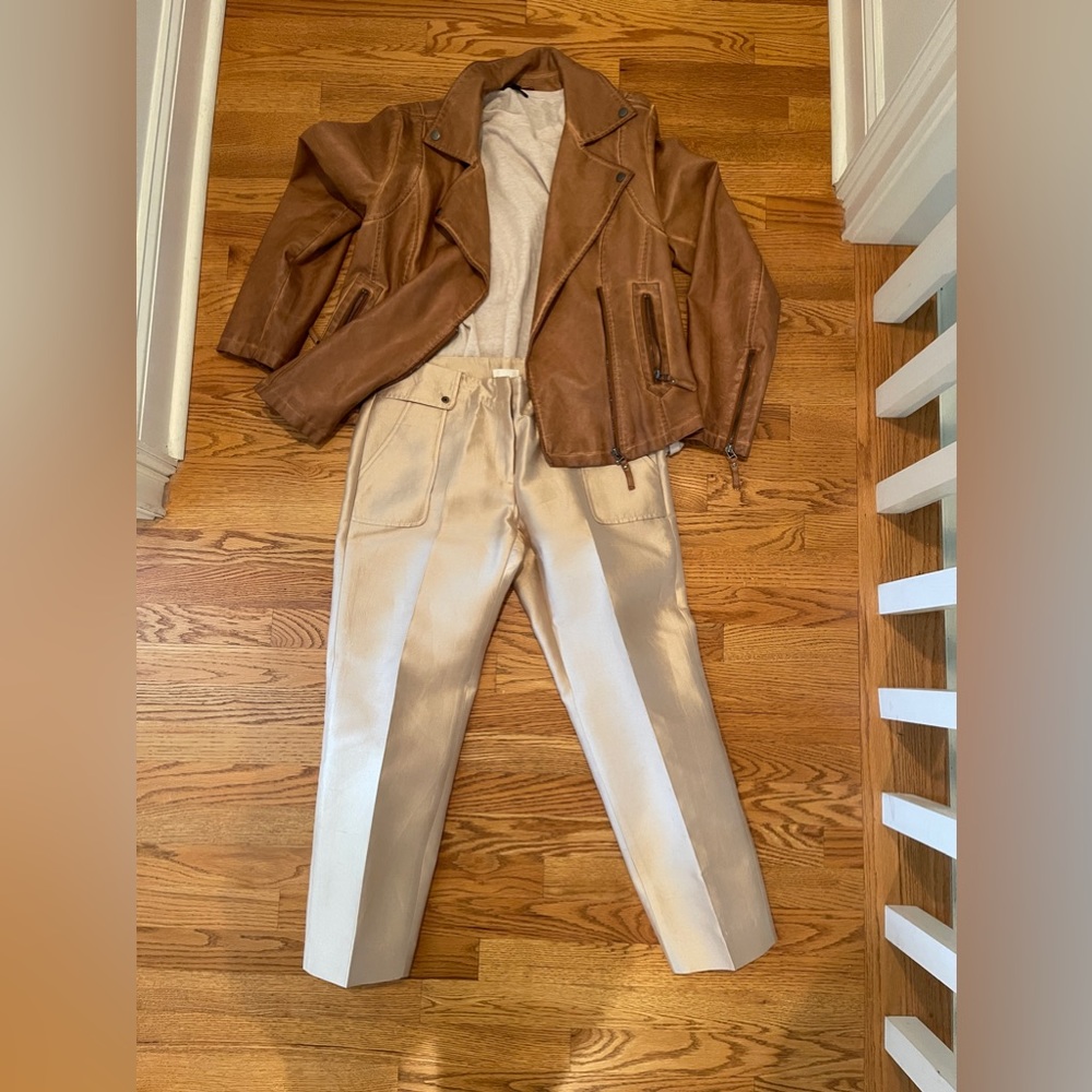 LIGHT KHAKI METALLIC ANKLE PANT